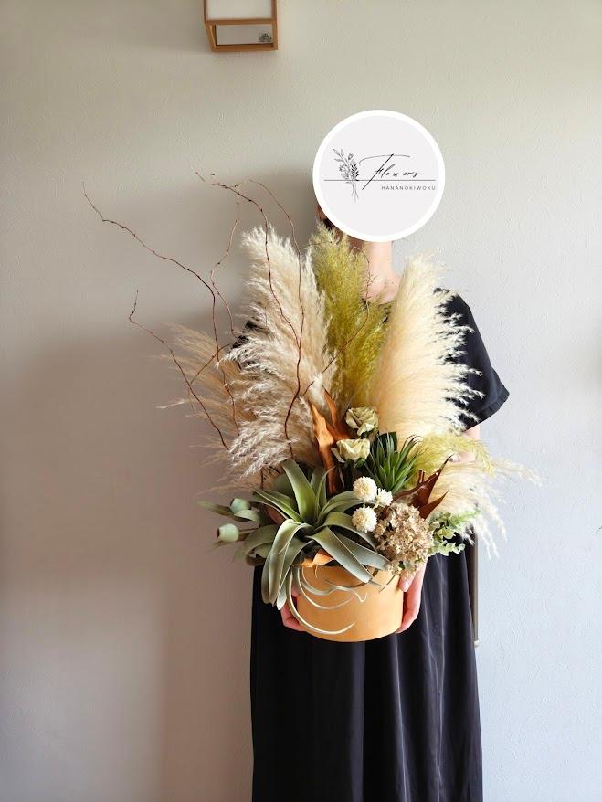 チランジアとパンパスグラスのお祝い花LL　観葉植物　ナチュラル  開店祝い　周年祝い新築祝い　インテリア店舗装飾　誕生日